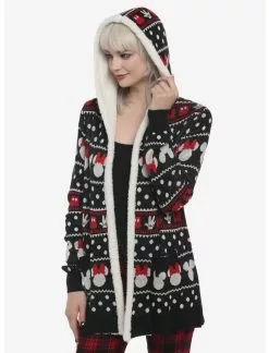HUNIVERS Disney Mickey Mouse & Minnie Mouse Sherpa Open Cardigan